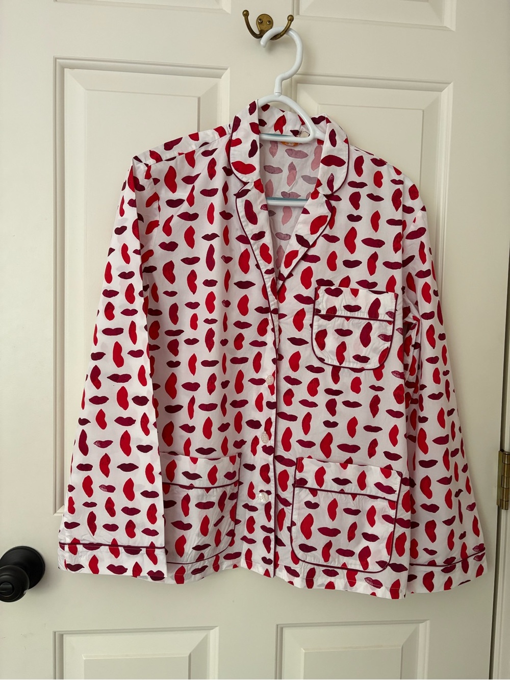 Tory Burch White Pajama Top with Red Lip Print